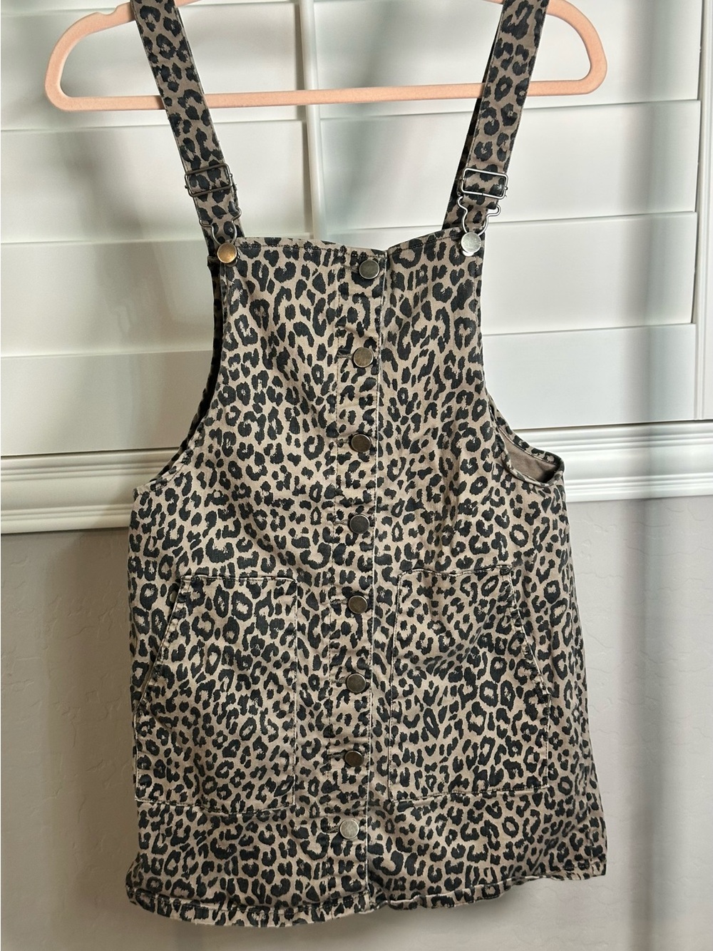 Tinseltown Leopard Print Mini Overall Dress - Beige/Black